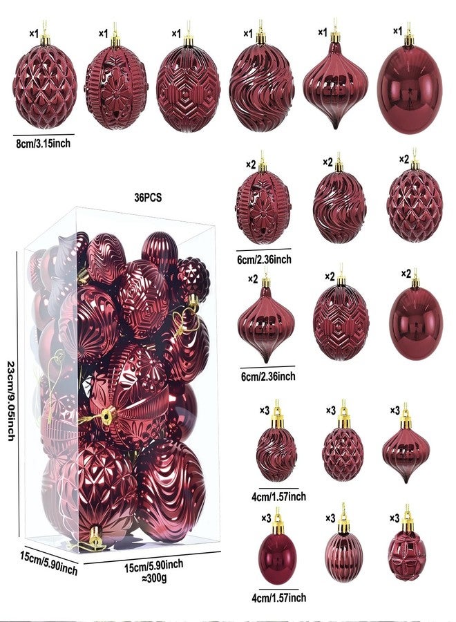 SVNVIOZ Christmas Ball Ornaments Set, 36pcs Burgundy Assorted Multi-Size Xmas Tree Ball Ornaments, Shatterproof Christmas Tree Hanging Ornaments for Xmas Decoration - Image 5